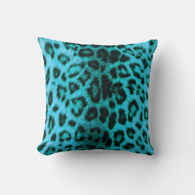 Blauwgroen leopard Print Pillow Kussen (Voorkant)