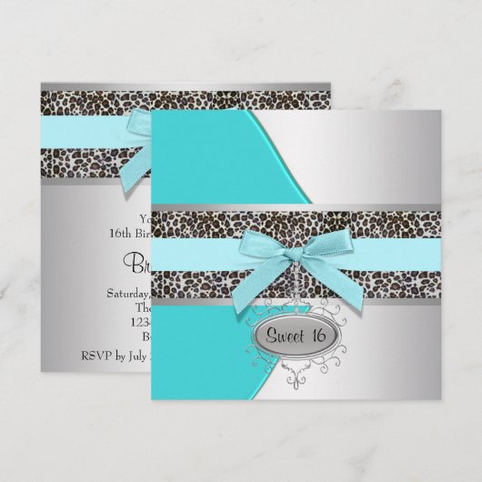 Blauwgroen Leopard Sweet 16 verjaardagsfeestje Kaart (Voorkant / Achterkant)