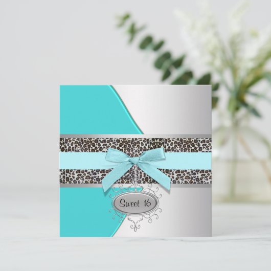Blauwgroen Leopard Sweet 16 verjaardagsfeestje Kaart (Staand voorkant)