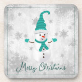Blauwgroen Leuke Sneeuwman Drank Coaster Bier Onderzetter (Voorkant)