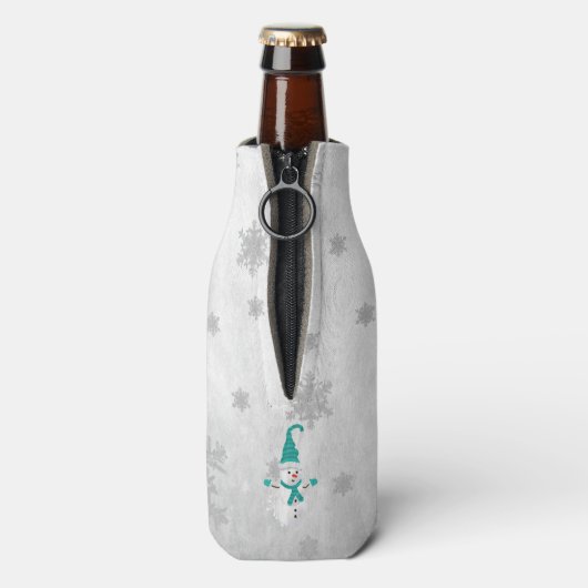 Blauwgroen Leuke Sneeuwman Fles Koeler (Fles Achterkant)