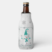 Blauwgroen Leuke Sneeuwman Fles Koeler (Fles Voorkant)