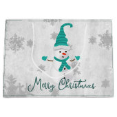 Blauwgroen Leuke Sneeuwman Holiday Gift Bag Groot Cadeauzakje (Voorkant)