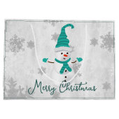 Blauwgroen Leuke Sneeuwman Holiday Gift Bag Groot Cadeauzakje (Achterkant)