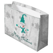 Blauwgroen Leuke Sneeuwman Holiday Gift Bag Groot Cadeauzakje (Achterkant Gekanteld)
