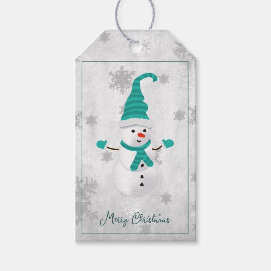 Blauwgroen Leuke Sneeuwman Holiday Gift Label Cadeaulabel (Voorkant)