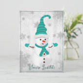 Blauwgroen Leuke Sneeuwman Kerstfeest Uitnodiging (Staand voorkant)