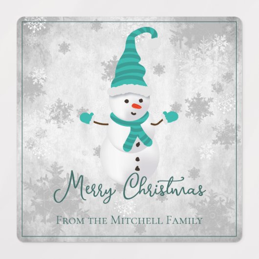 Blauwgroen Leuke Sneeuwman Vakantie Baking Labels (Design 1)