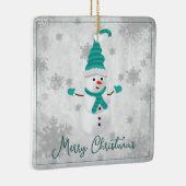 Blauwgroen Leuke Sneeuwman Vakantie Keramisch Orna Keramisch Ornament (Rechts)