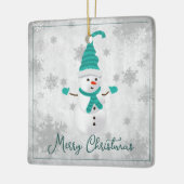 Blauwgroen Leuke Sneeuwman Vakantie Keramisch Orna Keramisch Ornament (Links)