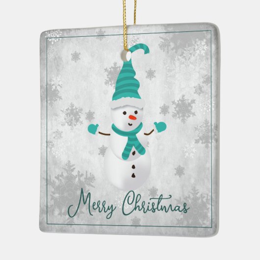 Blauwgroen Leuke Sneeuwman Vakantie Keramisch Orna Keramisch Ornament (Links)
