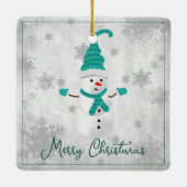 Blauwgroen Leuke Sneeuwman Vakantie Keramisch Orna Keramisch Ornament (Achterkant)