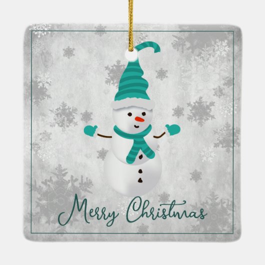 Blauwgroen Leuke Sneeuwman Vakantie Keramisch Orna Keramisch Ornament (Achterkant)