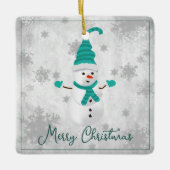 Blauwgroen Leuke Sneeuwman Vakantie Keramisch Orna Keramisch Ornament (Voorkant)