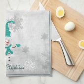 Blauwgroen Leuke Sneeuwman Vakantie Keukenhanddoek (Quarter Fold)