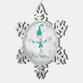 Blauwgroen Leuke Sneeuwman Vakantie Ornament (Rechts)