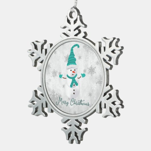 Blauwgroen Leuke Sneeuwman Vakantie Ornament (Rechts)