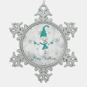 Blauwgroen Leuke Sneeuwman Vakantie Ornament (Voorkant)