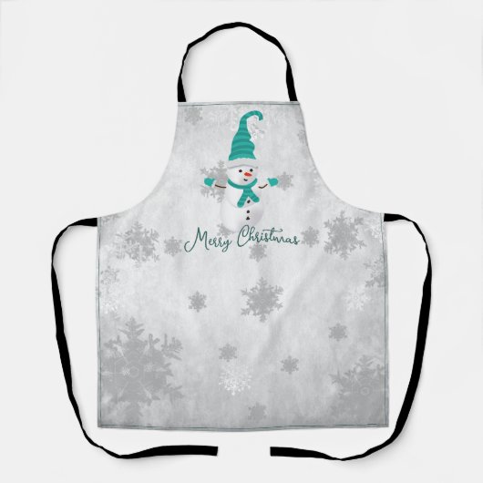 Blauwgroen Leuke Sneeuwman Vakantie Schort (Voorkant)