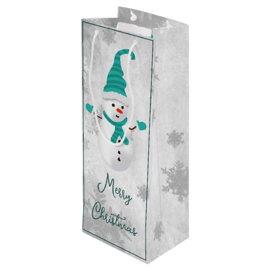 Blauwgroen Leuke Sneeuwman Vakantie Wijn Gift Bag Wijn Cadeautas (Achterkant Gekanteld)