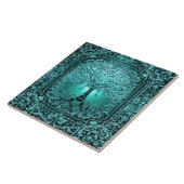 Blauwgroen levensboom Oudheid Rustiek Tegeltje (Zijkant)