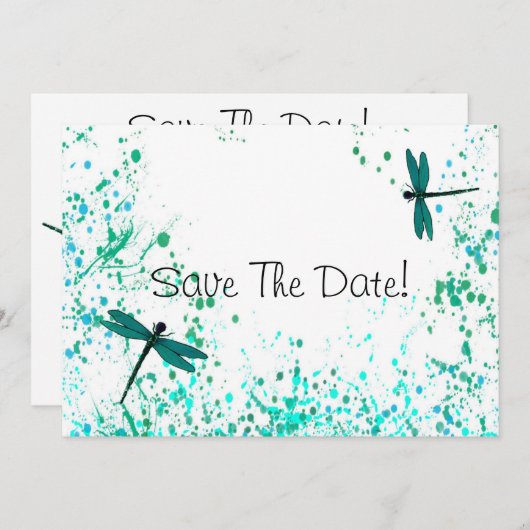 Blauwgroen libellen sparen de datum save the date (Voorkant / Achterkant)