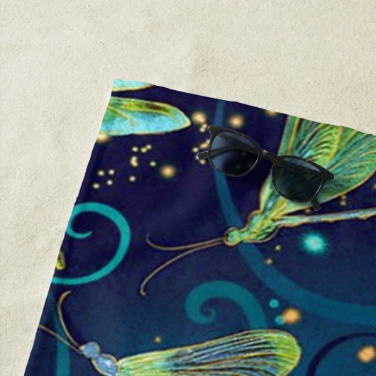 Blauwgroen libellen strandlaken (In situ)