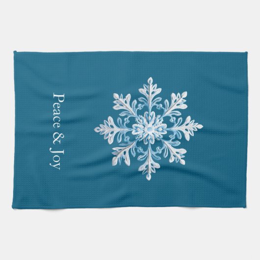 Blauwgroen Lichtblauw Wit Sneeuwvlok Kerst Theedoek (Horizontaal)