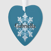 Blauwgroen Lichtblauw Wit Sneeuwvlok Kerstnaam Ornament (voorkant)
