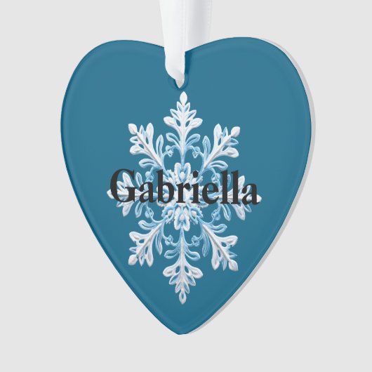 Blauwgroen Lichtblauw Wit Sneeuwvlok Kerstnaam Ornament (voorkant)