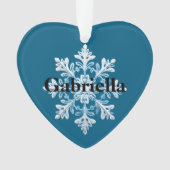 Blauwgroen Lichtblauw Wit Sneeuwvlok Kerstnaam Ornament (voorkant)