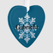 Blauwgroen Lichtblauw Wit Sneeuwvlok Kerstnaam Ornament (voorkant)