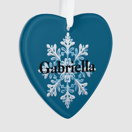 Blauwgroen Lichtblauw Wit Sneeuwvlok Kerstnaam Ornament (voorkant)