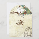 Blauwgroen liefdesduiven zitten in een boombruilof kaart (Achterkant)