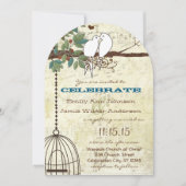 Blauwgroen liefdesduiven zitten in een boombruilof kaart (Voorkant)