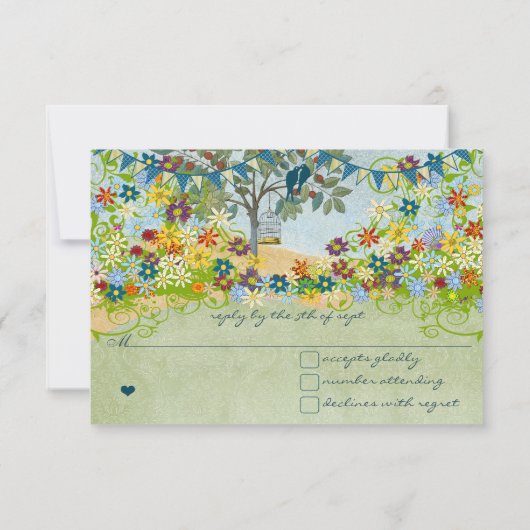 Blauwgroen  liefdesvederzwijn RSVP Kaartje (Achterkant)