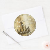 Blauwgroen liefdesvezel gouden bruiloft ronde sticker (Envelop)