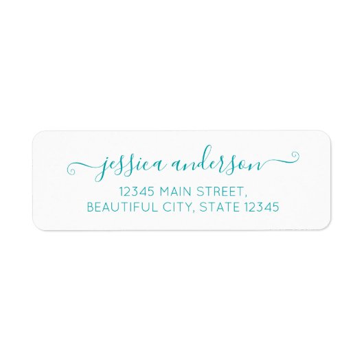 Blauwgroen Light Blue Elegant Moderne Calligrafie  Etiket (Voorkant)