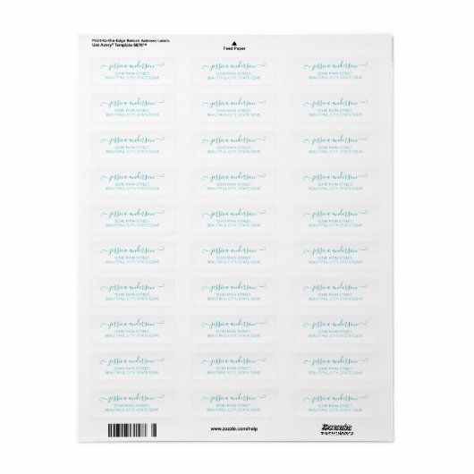 Blauwgroen Light Blue Elegant Moderne Calligrafie  Etiket (Full Sheet)