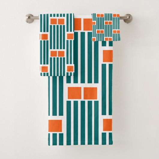 Blauwgroen lijnen en boxen bad handdoek (Insitu)