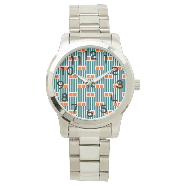 Blauwgroen lijnen en boxen horloge (Voorkant)