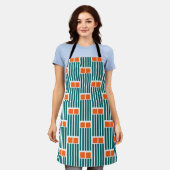 Blauwgroen lijnen en boxen schort (Gedragen)