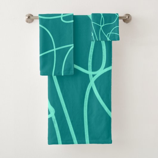 Blauwgroen lijnkunst bad handdoek (Insitu)