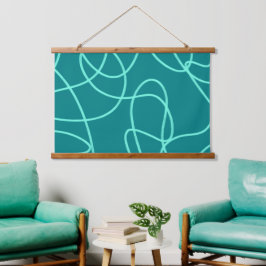 Blauwgroen lijnkunst hangend wandkleed