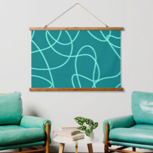 Blauwgroen lijnkunst hangend wandkleed