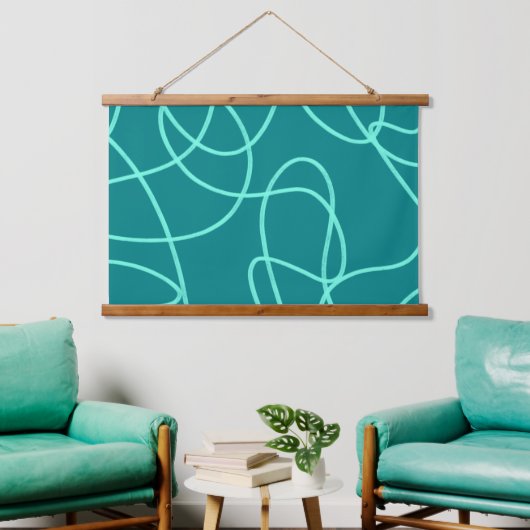 Blauwgroen lijnkunst hangend wandkleed (Woonkamer)