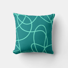 Blauwgroen lijnkunst kussen