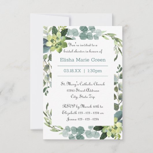 Blauwgroen Lijst Bouquet - 3x5 Bridal Shower Invit Kaart (Voorkant)