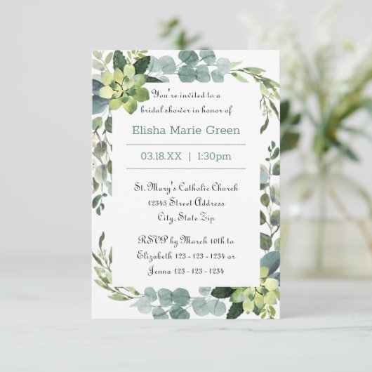 Blauwgroen Lijst Bouquet - 3x5 Bridal Shower Invit Kaart (Staand voorkant)