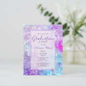 Blauwgroen lila lavendel marmer glitter Afstuderen Kaart (Staand voorkant)